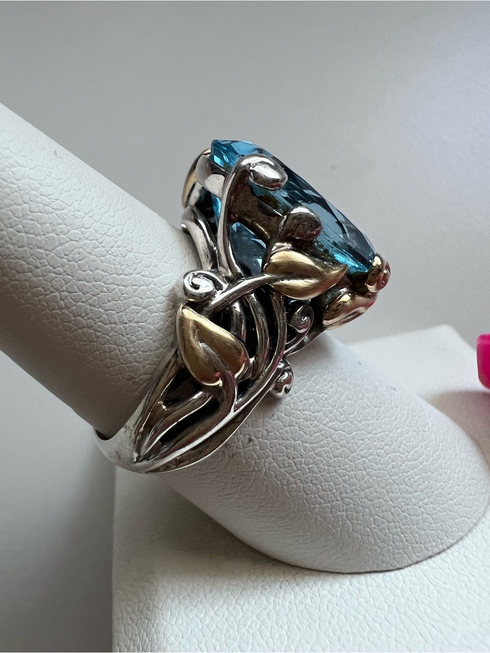 Barbara Bixby 925 Sterling Silver 18K Gold Blue Topaz Statement Ring Size 8 - Picture 2 of 9